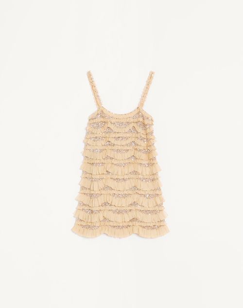 Valentino - Tulle Illusione Embroidered Short Dress - Beige - Woman - Dresses