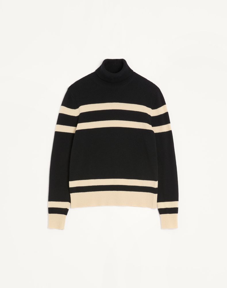 Valentino Men's Black/Butter High-Neck Wool Jumper With Vlogo Embroidery Man Xs