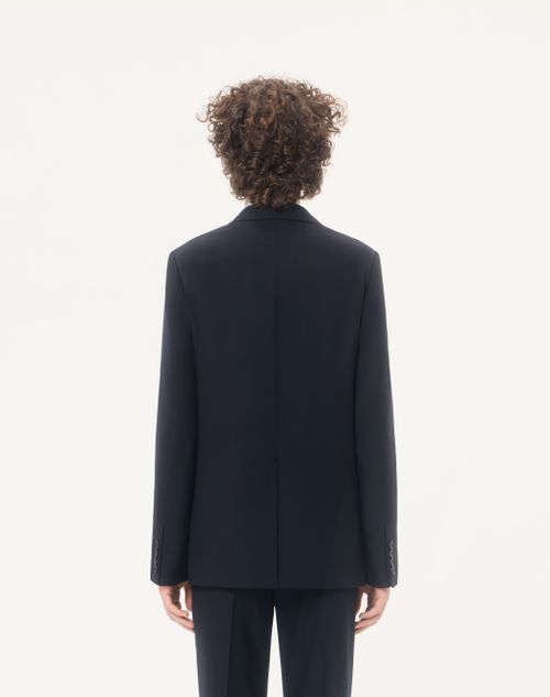 Valentino - Valentino Single-breasted Jacket In Natté Wool - Dark Blue - Man - Coats And Blazers