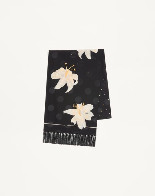 Valentino Garavani Apres L'hiverlilium Silk Scarf Woman Black/butter Uni In Multi