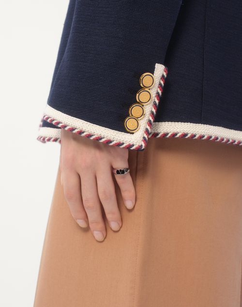 Valentino Garavani - Vlogo Signature Metal And Enamel Chevalier Ring - Palladium/black - Man - Jewellery