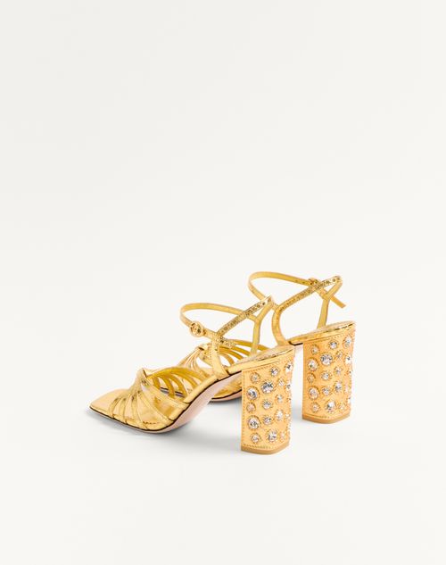 Valentino Garavani - Preshoes Sandal In Laminated Ayers With Crystals 90mm - Antique Gold/crystal - Woman - Sandals
