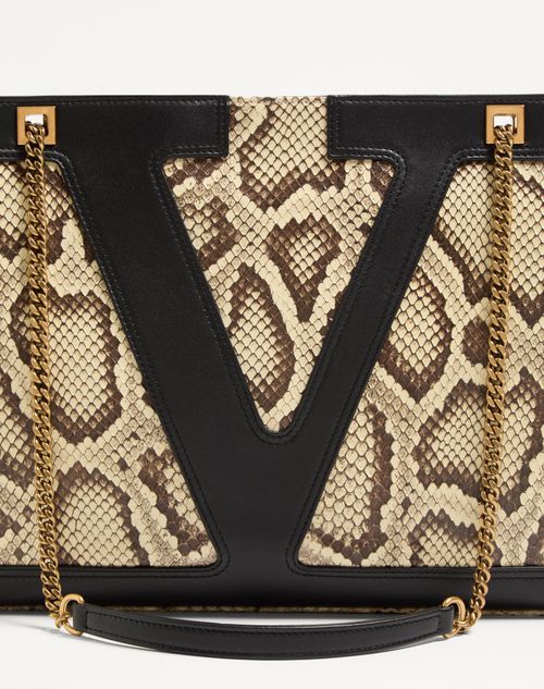 Valentino Garavani - Valentino Garavani Viva Superstar Medium Python Shopping Bag - Cream/black - Woman - Totes