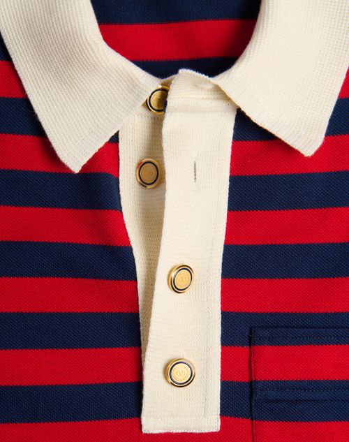 Valentino - Cotton Polo Shirt - Red/indigo - Man - Tshirts And Sweatshirts