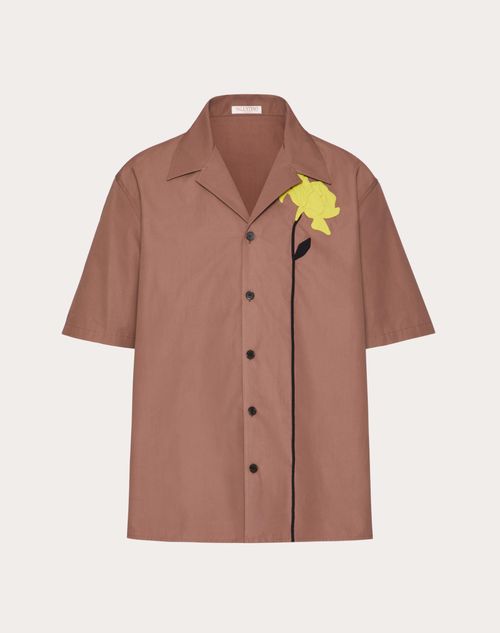 Shop Valentino Cotton Poplin Bowling Shirt With Floral Cut-out Embroidery In モーブ