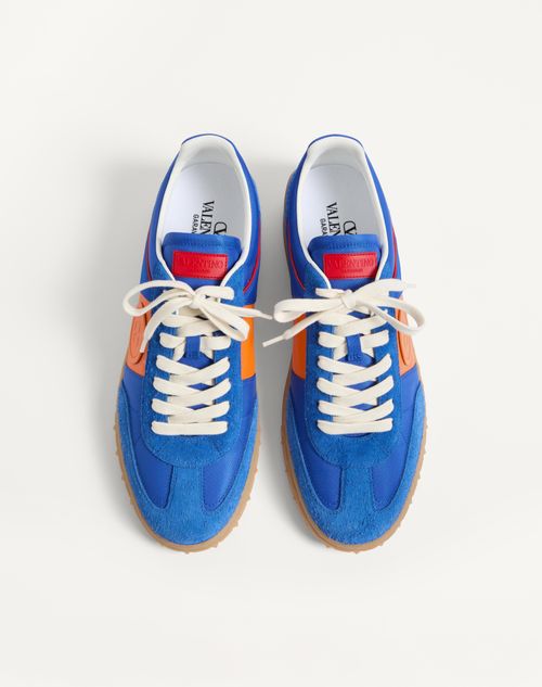 Valentino Garavani - Upvillage Low Top Sneaker In Crust Leather And Nylon - Acid Bluette/pumpkin/coral - Man - Sneakers