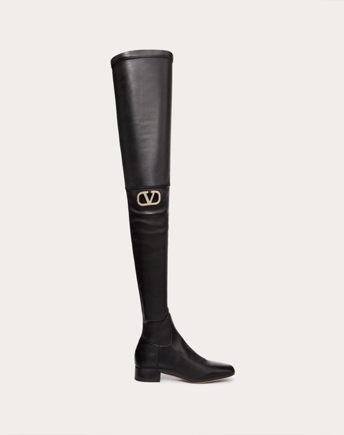 Shop Valentino Garavani Vlogo Type Over-the-knee Boot In Stretch Nappa 30mm Woman Black 41