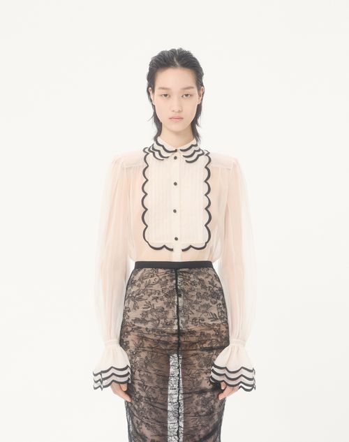 Valentino - Embroidered Organza Shirt - Vanilla/black - Woman - Shirts And Tops