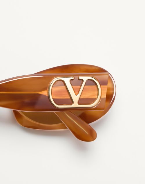 Valentino - Narrow Oval Acetate Frame - Beige/amber - Woman - Eyewear