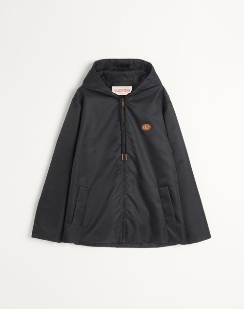 Valentino - Nylon Hooded Windbreaker With Vlogo Patch - Black - Man - Outerwear