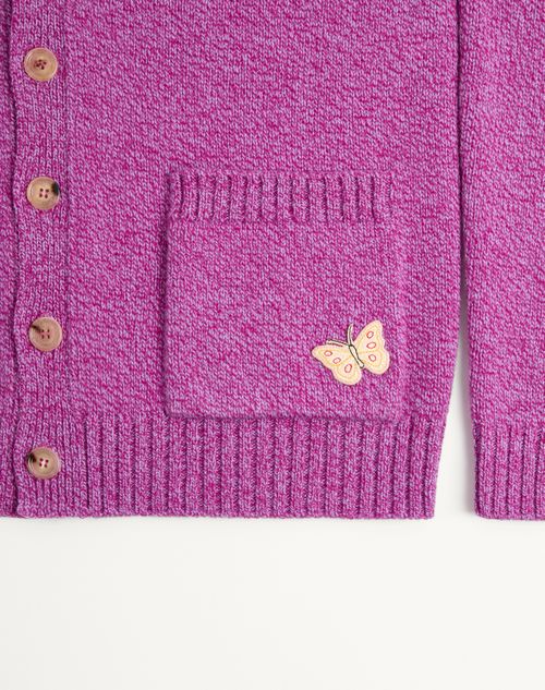 Valentino - Cardigan Valentino In Lana Mouliné Con Patch Farfalla Ricamata - Viola - Uomo - Maglieria