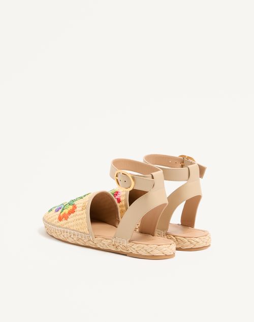 Valentino Garavani - Bribri Raffia Sandal With Floral Embroidery - Beige - Woman - Espadrilles And Wedges