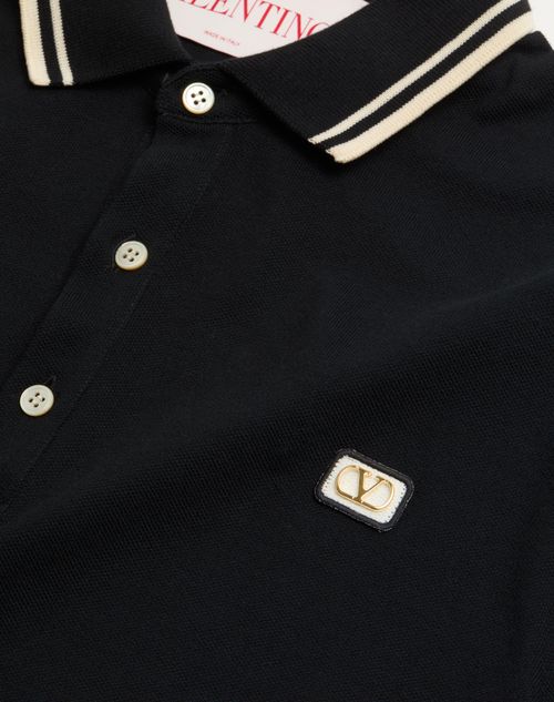 Valentino - Cotton Piqué Polo Shirt With Vlogo Patch - Black - Man - T-shirts And Sweatshirts