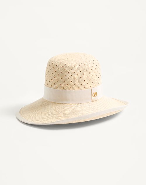 Valentino Garavani - Vlogo Signature Hat In Perforated Panama - Natural - Woman - Hats And Gloves