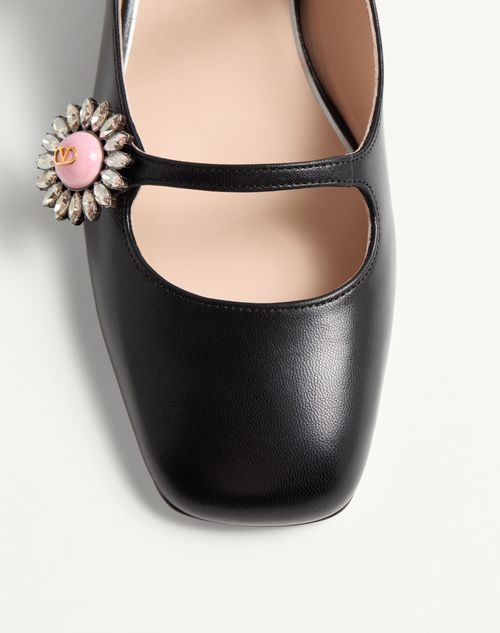 Valentino Garavani - Preshoes Ballerinas With Straps In Kidskin With Jewel Buttons 20mm - Black/crystal/multicolour - Woman - Ballerinas