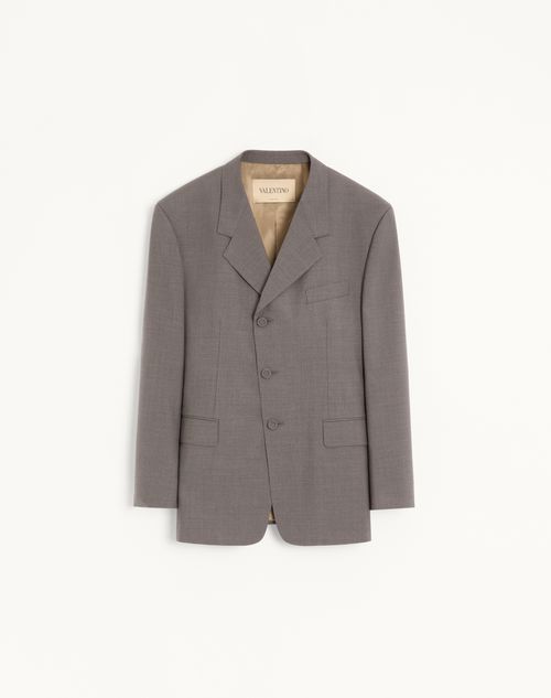 Valentino - Valentino Single-breasted Jacket In Diagonal Melange Wool With Knot Detail - Dark Grey - Man - Coats And Blazers