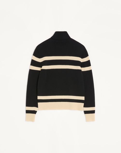 Valentino - Vロゴエンブロイダリー ウール ハイネック ニットプル - ブラック/バター - メンズ - ニット