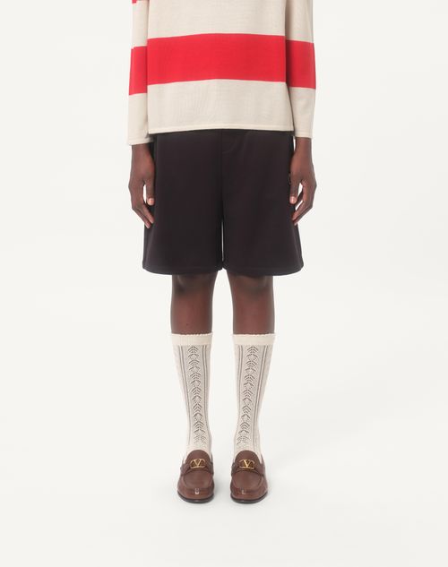 Valentino - Technical Cotton Bermuda Shorts With Vlogo Signature Patch - Black - Man - Pants And Shorts