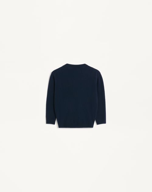 Valentino - Cardigan With Bow - Navy/ Red - Woman - Knitwear
