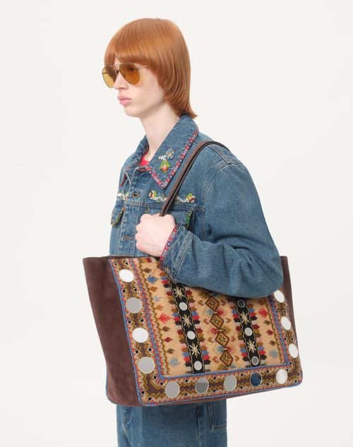 Valentino - Denim Jacket With Beaded Embroidery And Printed Edges - Blue - Man - Denim