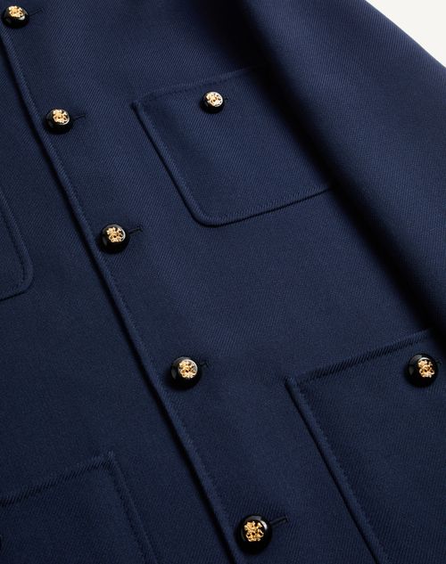 Valentino - Double Wool Jacket With Mandarin Collar - Indigo - Man - Outerwear