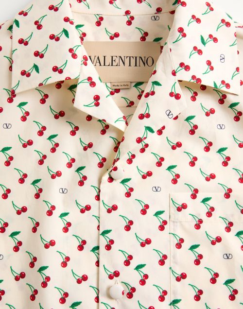 Valentino - Cotton Poplin Bowling Shirt With Cherryfic Print - Butter - Man - Shirts