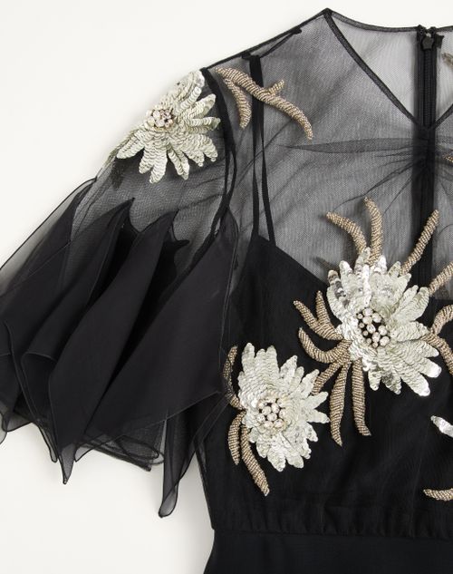 Valentino - Gown In Cady Couture Ricamato - Nero/silver - Donna - Abiti Da Sera