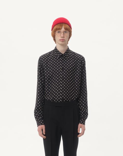 Valentino - Silk Twill Shirt With Plusdepois Print - Black/butter - Man - Shirts