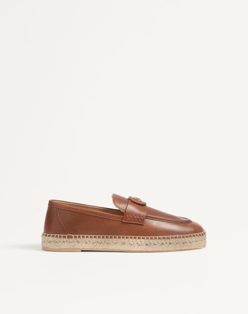 Valentino Garavani Caramel Leather Vlogo Espadrilles In Tobacco