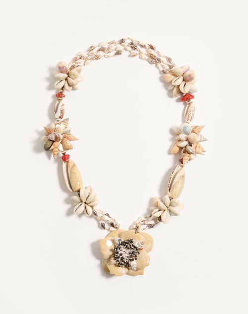 Valentino Garavani Jardin Aquatique Necklace In Metal, Enamel, Fabric, Shells, Coral And Natural Pearls Woman Gold/ivory Onesize