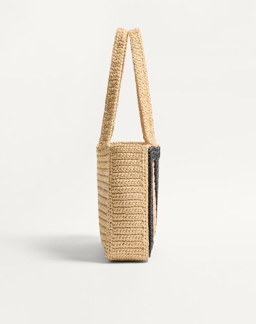 Valentino Garavani - Valentino Garavani Viva Superstar Medium Shopping Bag In Raffia - Natural - Woman - Totes