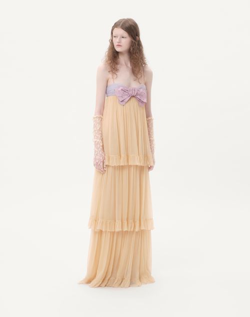 Valentino - Embroidered Long Dress In Creponne Chiffon - Natural - Woman - Gowns