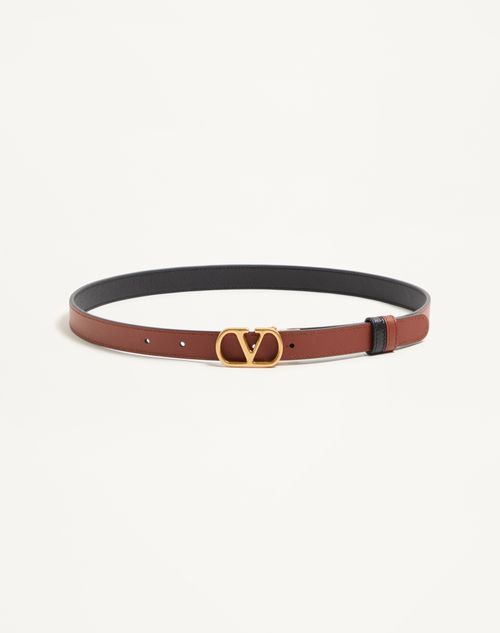 Valentino Garavani - Reversible Vlogo Signature Belt In Glossy Calfskin 20 Mm - Black/deep Caramel - Woman - Belts
