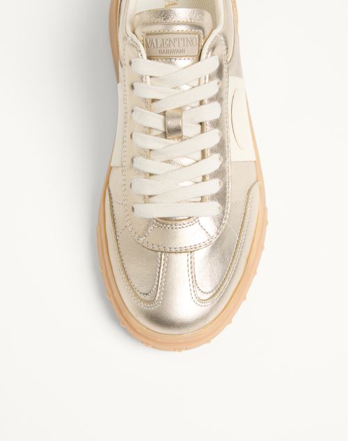 Valentino Garavani - Upvillage Trainer In Laminated Calfskin With Nappa Calfskin Leather Band - Platinum - Woman - Sneakers