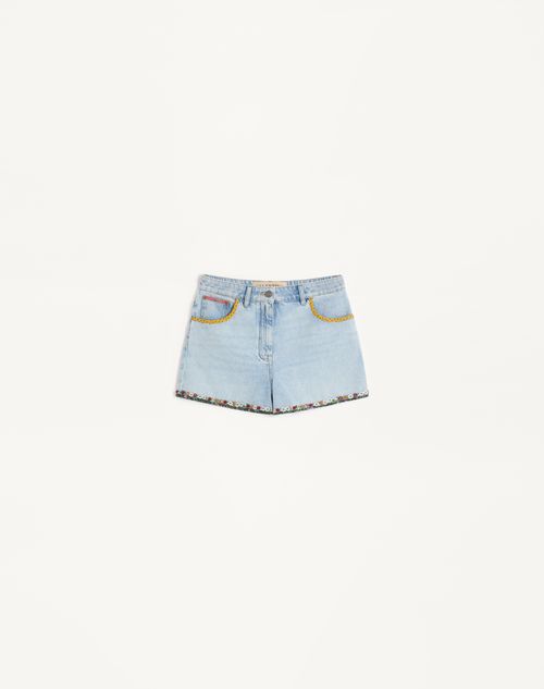 Valentino Embroidered Denim Shorts