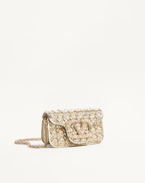 Valentino Garavani - Valentino Garavani Locò Small Shoulder Bag Embroidered With Jewel Logo - Silver - Woman - Shoulder Bags