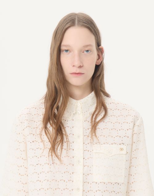 Valentino - Micro Cotton Fleurs A Jour Shirt - Latte - Woman - Shirts And Tops