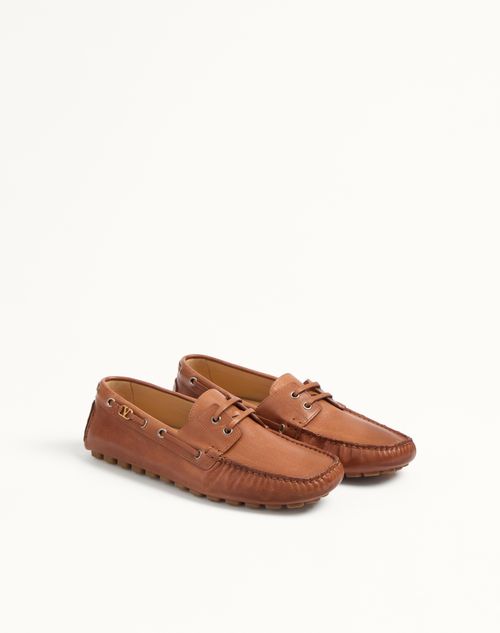 Valentino Garavani - Driver Fastaway Buffalo Loafer - Tobacco - Man - Loafers And Driver