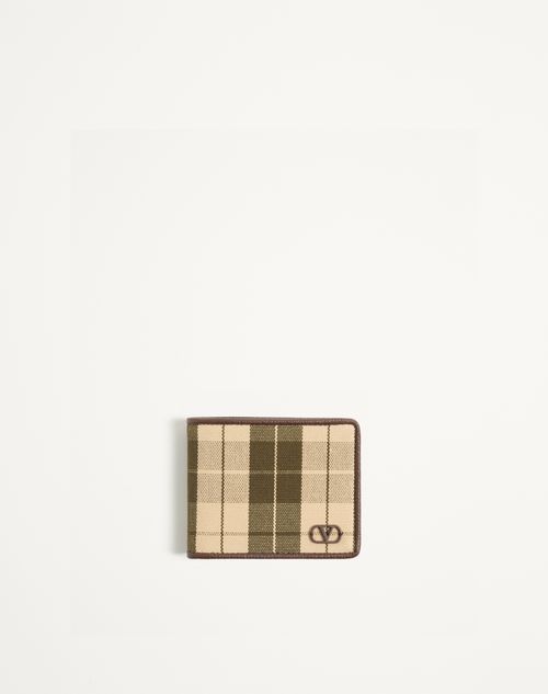 Valentino Garavani Vlogo Signature Wallet In Checked Fabric Man Green/beige Onesize