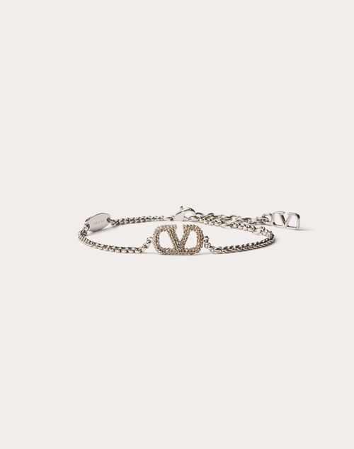 Valentino Logo Signature Chain Bracelet In Palladium/crystal
