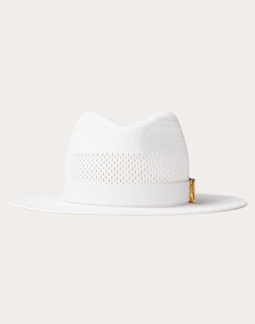 Valentino Garavani Textile Paper And Leather Vlogo Signature Fedora Hat Woman White 56