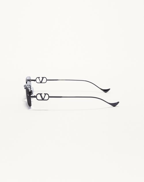 Valentino - Rectangular Metal Sunglasses - Black/grey - Unisex - Eyewear
