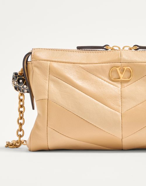 Valentino Garavani - Valentino Garavani Panthea Small Shoulder Bag In Nappa Leather With A Chevron Pattern - Gold Beige - Woman - Shoulder Bags