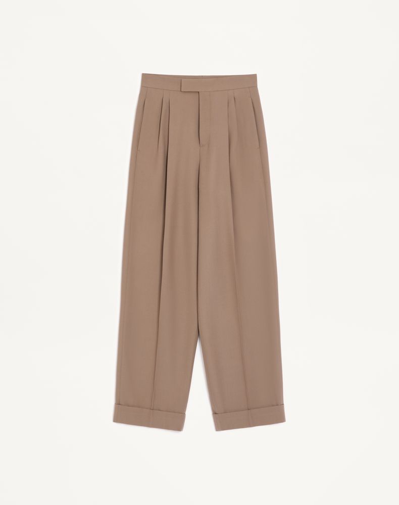 Valentino Men's Beige Cuffed Wool Trousers In Natté Wool Man 54