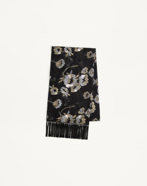 Valentino Garavani - Camelia Silk Scarf With Metallic Fiber - Black/multicolor - Woman - Soft Accessories
