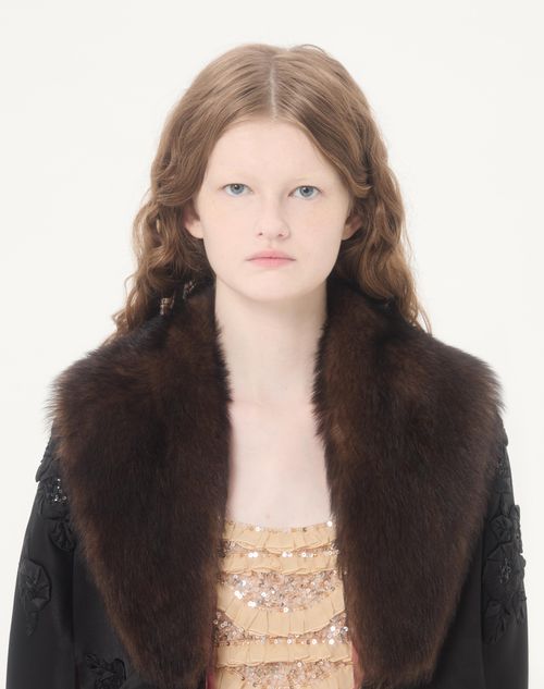 Valentino - Embroidered Duchesse Cape - Black - Woman - Coats And Outerwear