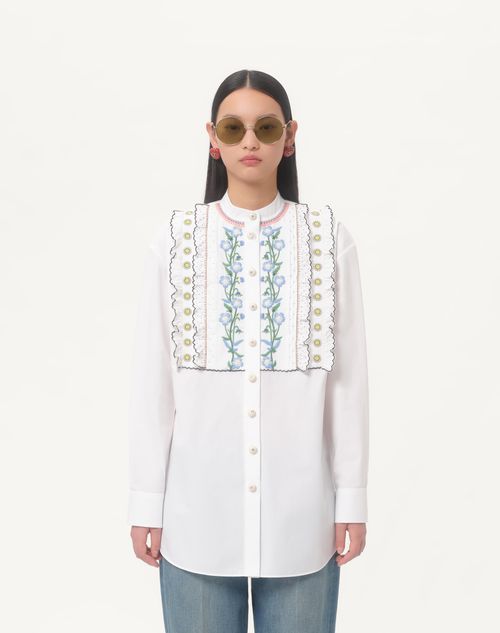 Valentino - Embroidered Cotton Popeline Shirt - White/multicolor - Woman - Shirts And Tops