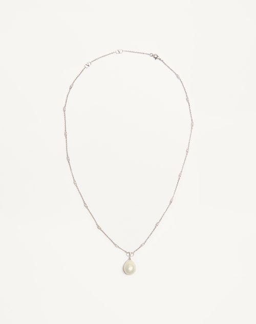 Valentino Garavani Vlogo Signature Metal Brooch With Swarovski Crystals And Pearls Man Palladium/cream Onesize