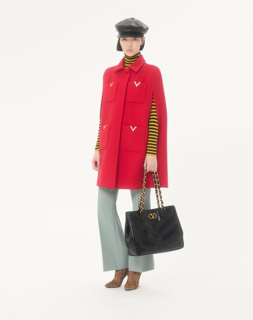 Valentino Garavani - Valentino Garavani Laseine Shopping Bag In Nappa Leather With A Chevron Pattern - Black - Woman - Totes