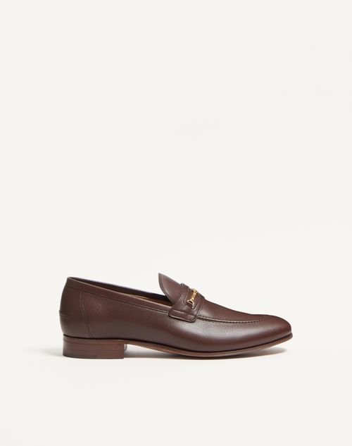 Valentino Garavani - Vlogo Signature Kidskin Moccasin - Bark Brown - Man - Loafers And Driver